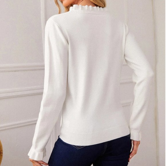 White Frill Trim Sweater - Picture 3 of 7